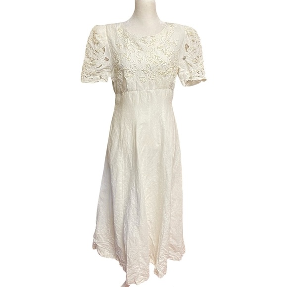 Vintage Sarah Elizabeth Dress Size 10 Pearl Beading Lace Linen Blend Bridal - Picture 1 of 13